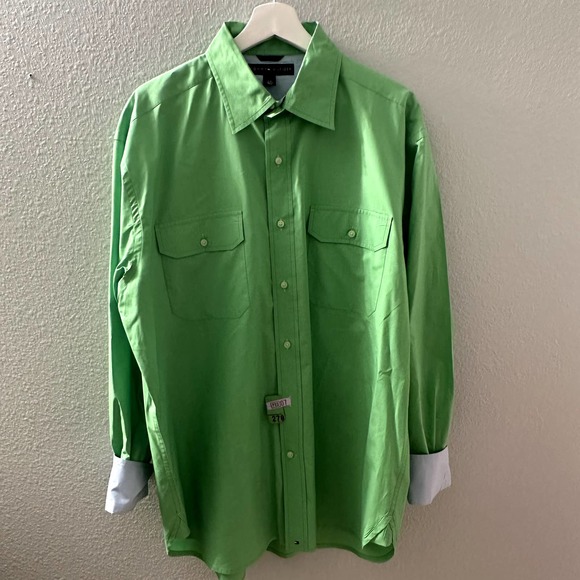 Tommy Hilfiger Men's Green Long Sleeve Flap Chest Pocket Shirt Size Large - Picture 3 of 9